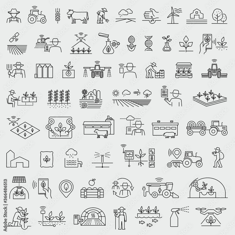 Smart farming and agriculture thin line vector icons set 素材庫向量圖 | Adobe ...