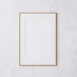 wooden vertical frame mockup on white wall, 3d render