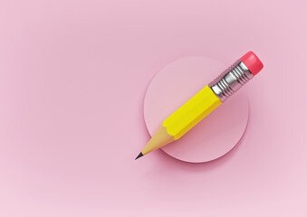 Poster - minimal pastel pink background with pencil isolated. copy space. 3d rendering