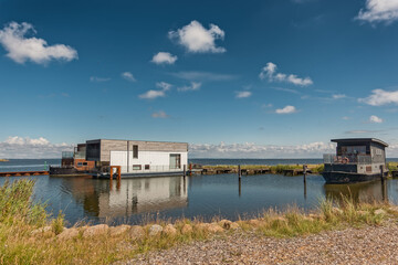 Wall Mural - House boats in Hvide Sande at the North Sea coast in Denmark