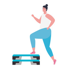 Sticker - young woman in sportswear, sports training on step plafform vector illustration design