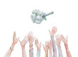 © annwaterru - hands catching wedding bouquet watercolor