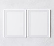 © lilasgh - two vertical white frame mock up, white frame on white wall, 3d illustration