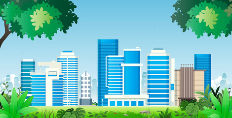 Wall Mural - Office buildings and condominiums in the middle of nature.
