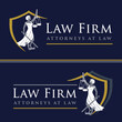 Justice Goddess Themis, lady justice. Logo design with the statue of femida for law firm, lawyers, rights attorneys, business law firm. Blindfold woman holding scales and sword. Vector illustration.