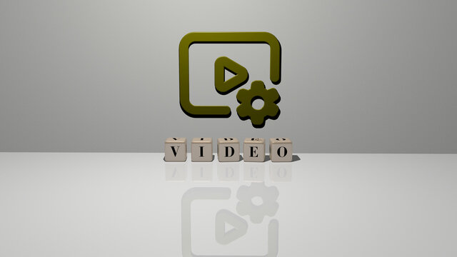 3D illustration of VIDEO graphics and text made by metallic dice letters for the related meanings of the concept and presentations. background and camera