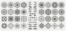 Set Of Hand Drawn Oriental Elements. Black Mandala / Asian Traditional Design. 
