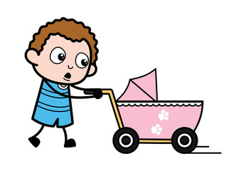 Wall Mural - Cartoon Kid with Baby Cart