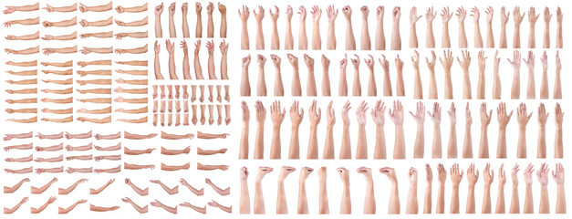 group of male asian hand gestures isolated over the white background.