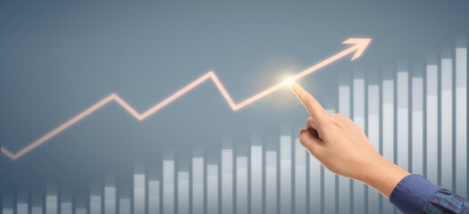 Hand  plan graph growth and increase of chart positive indicators in his business