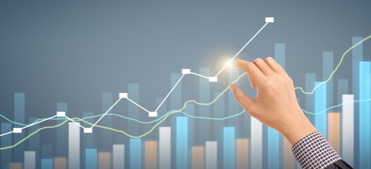 Hand  plan graph growth and increase of chart positive indicators in his business