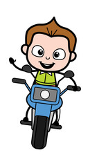 Wall Mural - Cartoon Schoolboy Riding Motorbike