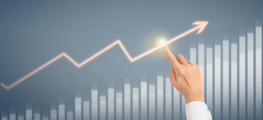 Wall Mural - Hand  plan graph growth and increase of chart positive indicators in his business