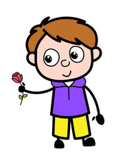 Wall Mural - Cartoon Boy Giving a Red Rose