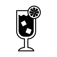 Sticker - cup with cocktail drink and lemon fruit line style icon