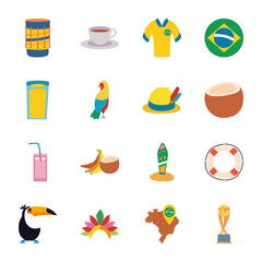 Poster - brazil flat style icon set vector design