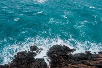 Wall Mural - view from above, rocky coast, turquoise sea