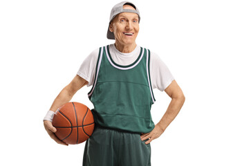 Canvas Print - Elderly man in a green jersey holding a basketball