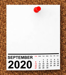 Aufkleber - Calendar September 2020 on Blank Note Paper. 3d Rendering