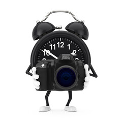 Aufkleber - Alarm Clock Character Mascot with Modern Digital Photo Camera. 3d Rendering