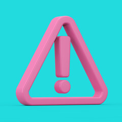 Poster - warning, dangerous or hazard icon. pink exclamation mark with triangle in duotone style. 3d renderin