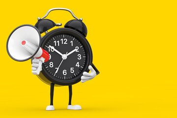 Leinwandbilder - Alarm Clock Character Mascot with Red Retro Megaphone. 3d Rendering