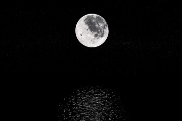 Poster - View of Full Big Super Moon from Space. Elements of this image furnished by NASA. 3d Rendering
