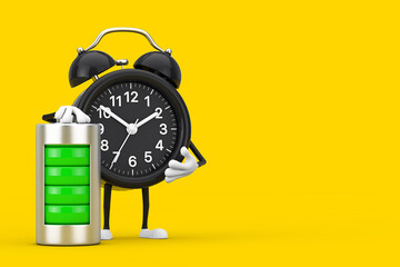 Poster - Alarm Clock Character Mascot with Abstract Charging Battery. 3d Rendering