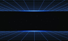 Retro Wave 3D Grid In Space