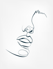 Wall Mural - face lips line one art isolated vector illustration