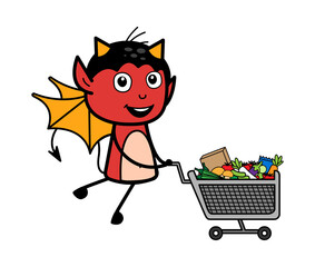 Poster - Cartoon Devil with shopping cart