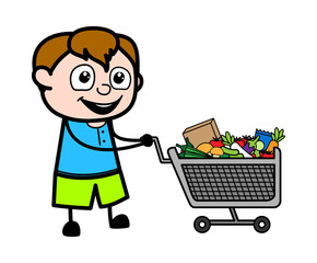 Wall Mural - Cartoon Teen Boy with shopping cart