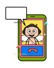 Canvas Print - Cartoon Angel Video Calling on Mobile