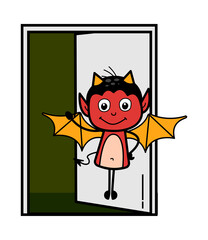Sticker - Cartoon Devil Standing at door