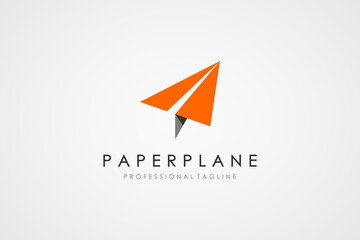 Poster - Air Plane Logo. Orange Arrow Up Paper Plane with Shadow isolated on White Background. Usable for Business and Travel Logos. Flat Vector Logo Design Template Element
