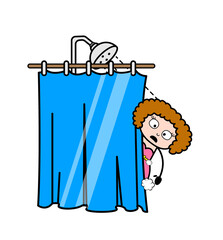 Sticker - Cartoon Young Lady taking shower