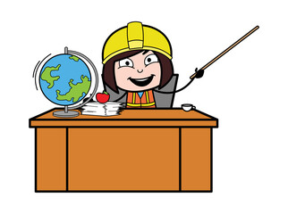 Sticker - Cartoon Lady Engineer as Teacher
