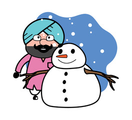 Poster - Cartoon Cute Sardar with snowman