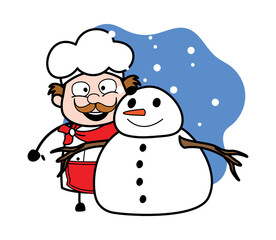 Wall Mural - Cartoon Businessman with snowman