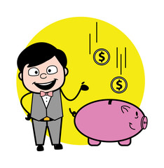 Canvas Print - Cartoon Groom saving money in piggy bank