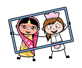 Poster - Cartoon Indian Woman in frame with waitress