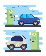 Canvas Print - set banner, electric vehicles cars in charging station road