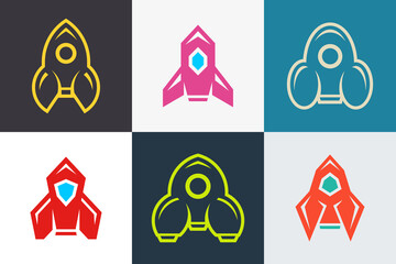 Poster - Set of Rocket logo. Icon design. Template elements