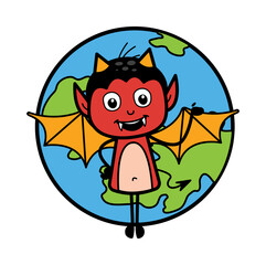 Sticker - Cartoon Devil with planet earth