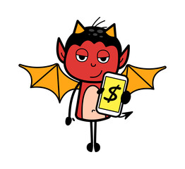 Wall Mural - Cartoon Devil Showing Money in Cell Phone