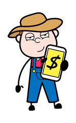 Wall Mural - Cartoon Farmer Showing Money in Cell Phone