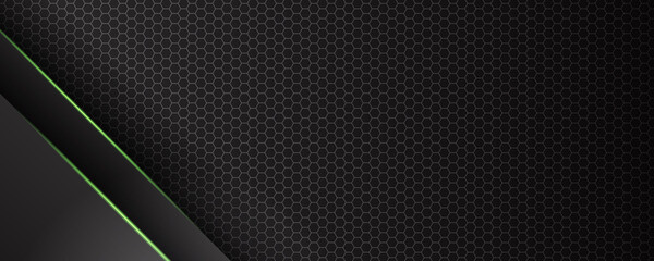 Dark green black tech metal abstract background for wide banner