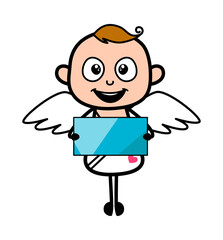 Poster - Cartoon Angel holding a shiny banner