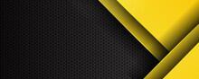 Futuristic Perforated Technology Abstract Background With Yellow Neon Glowing Lines. Vector Banner Design