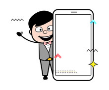 Cartoon Groom With Empty Cell Phone Screen